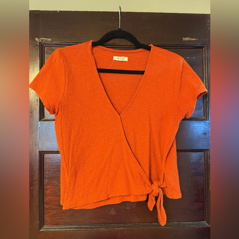 Madewell Red cross front short sleeve Wrap-Tie Top